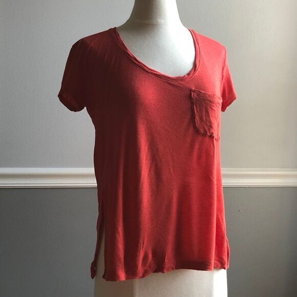Madewell Red Viscose Scoop Neck Pocket Tee, Small - Picture 1 of 8
